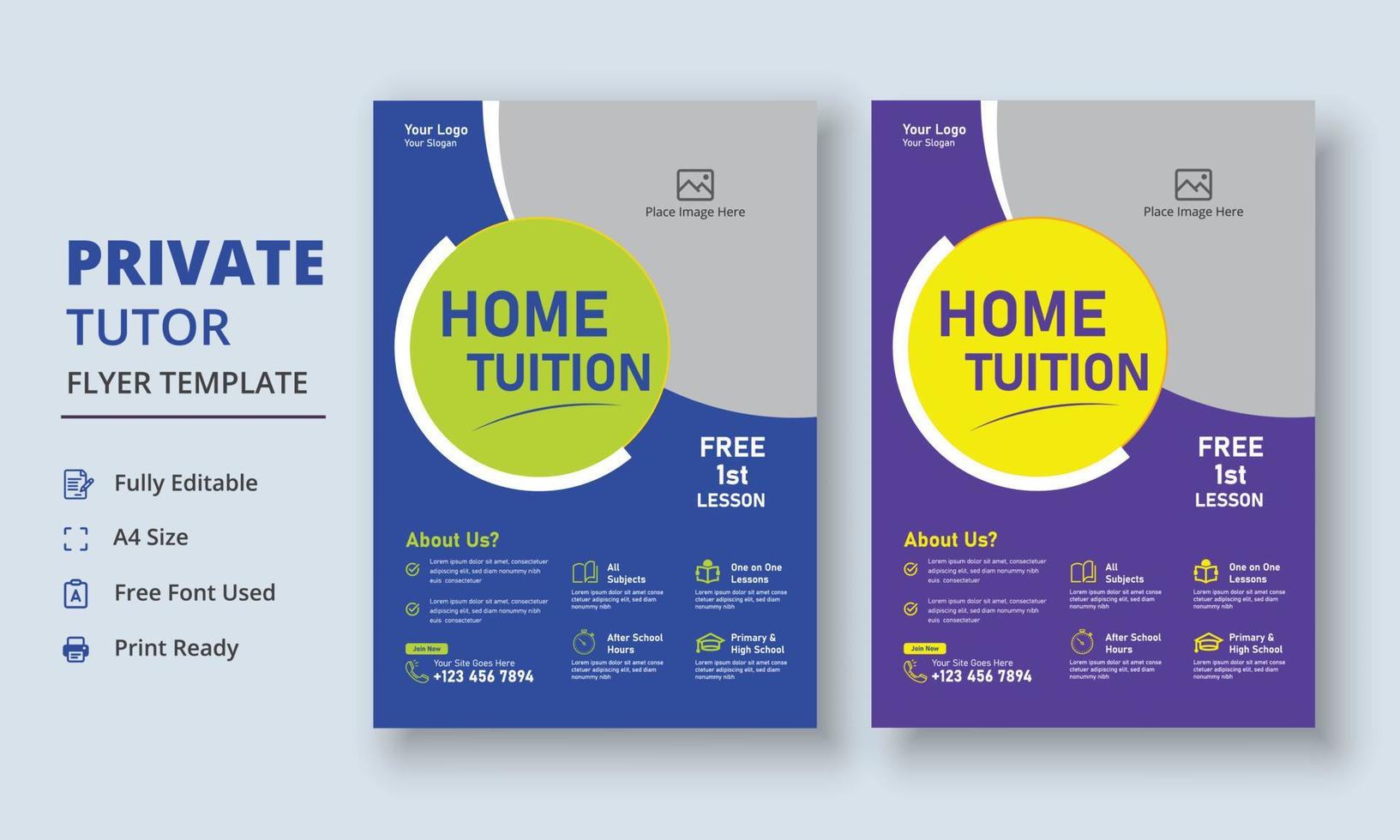 Private Tutor Flyer Template, Home Tuition Flyer, Online Tutors Flyer Template, Course Poster Template, Education Flyer vector