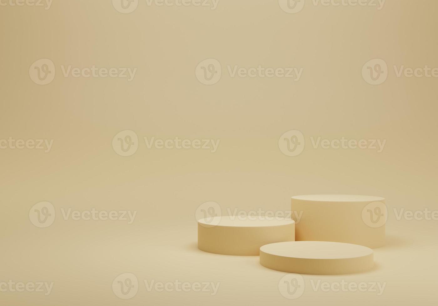 Abstract 3D room with realistic pastel cylinder pedestal podium set. Stage for showcase. Minimal scene for product display. 3d rendering illustration. photo