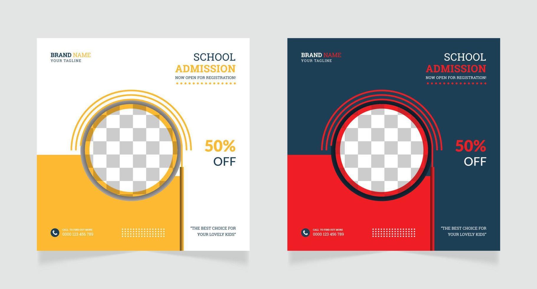 Back to school admission social media post template vector