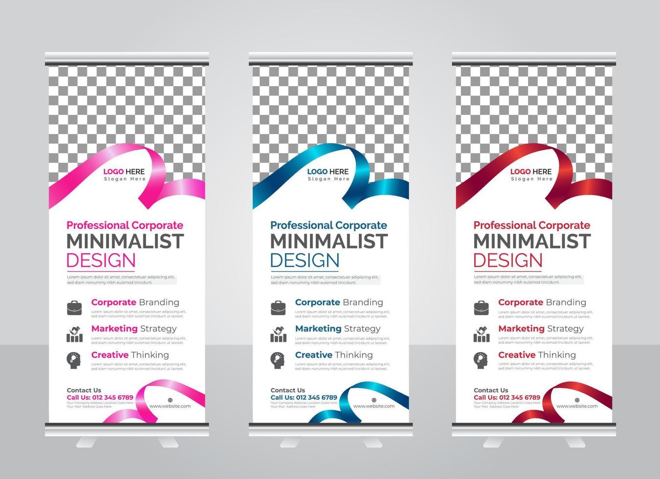 Modern corporate colorful roll up standee banner design template vector