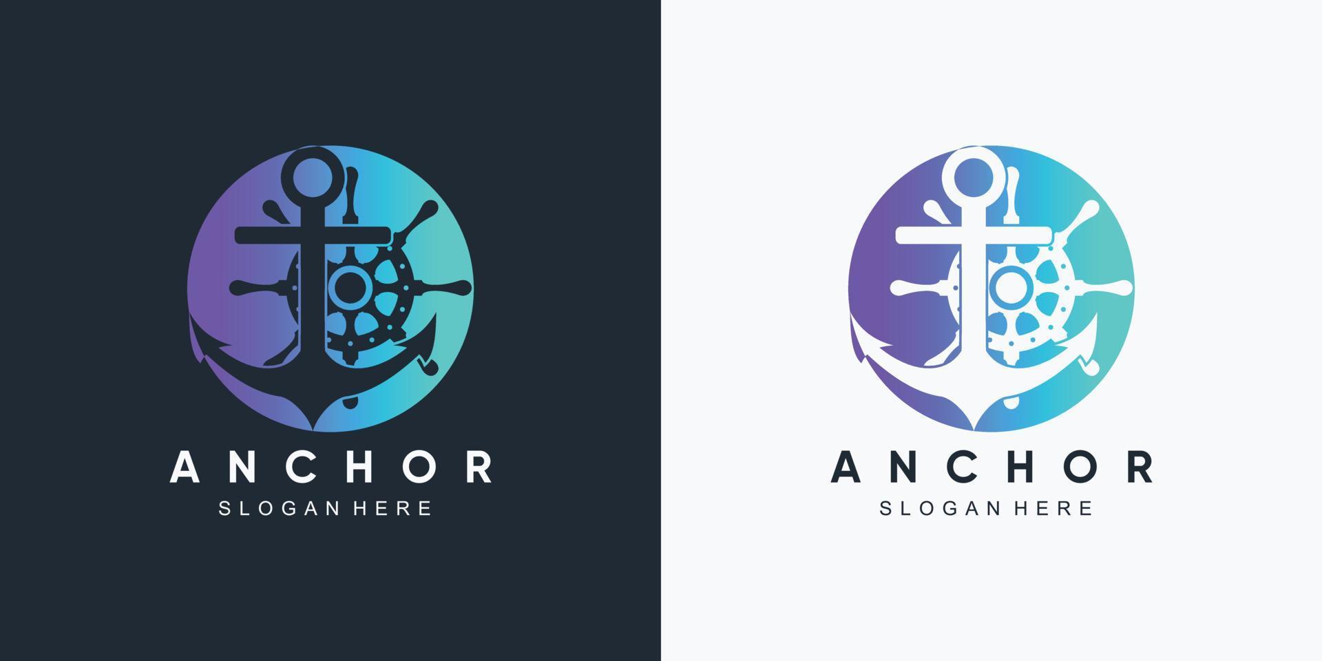 anchor marine and ship wheel icon logo design template with creative element vector