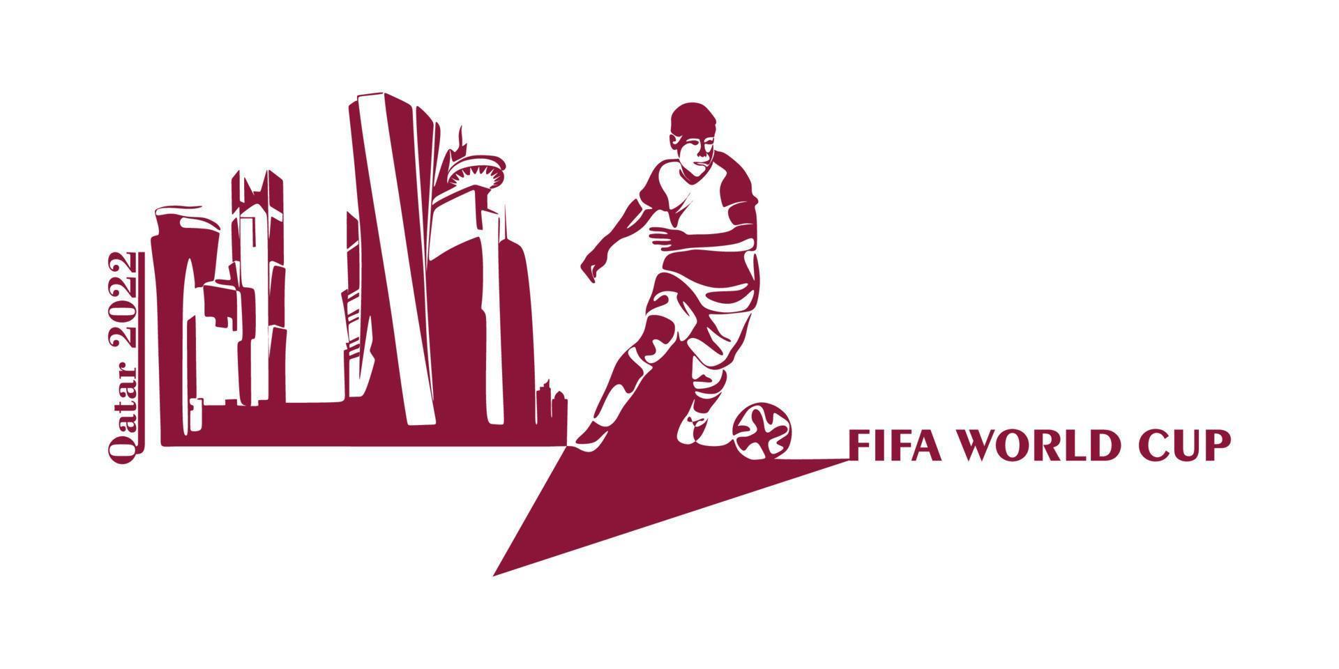 World Cup in Qatar in 2022 banner. Stylized Vector isolated modern illustration of the capital Doha city with symbol, colors and flag