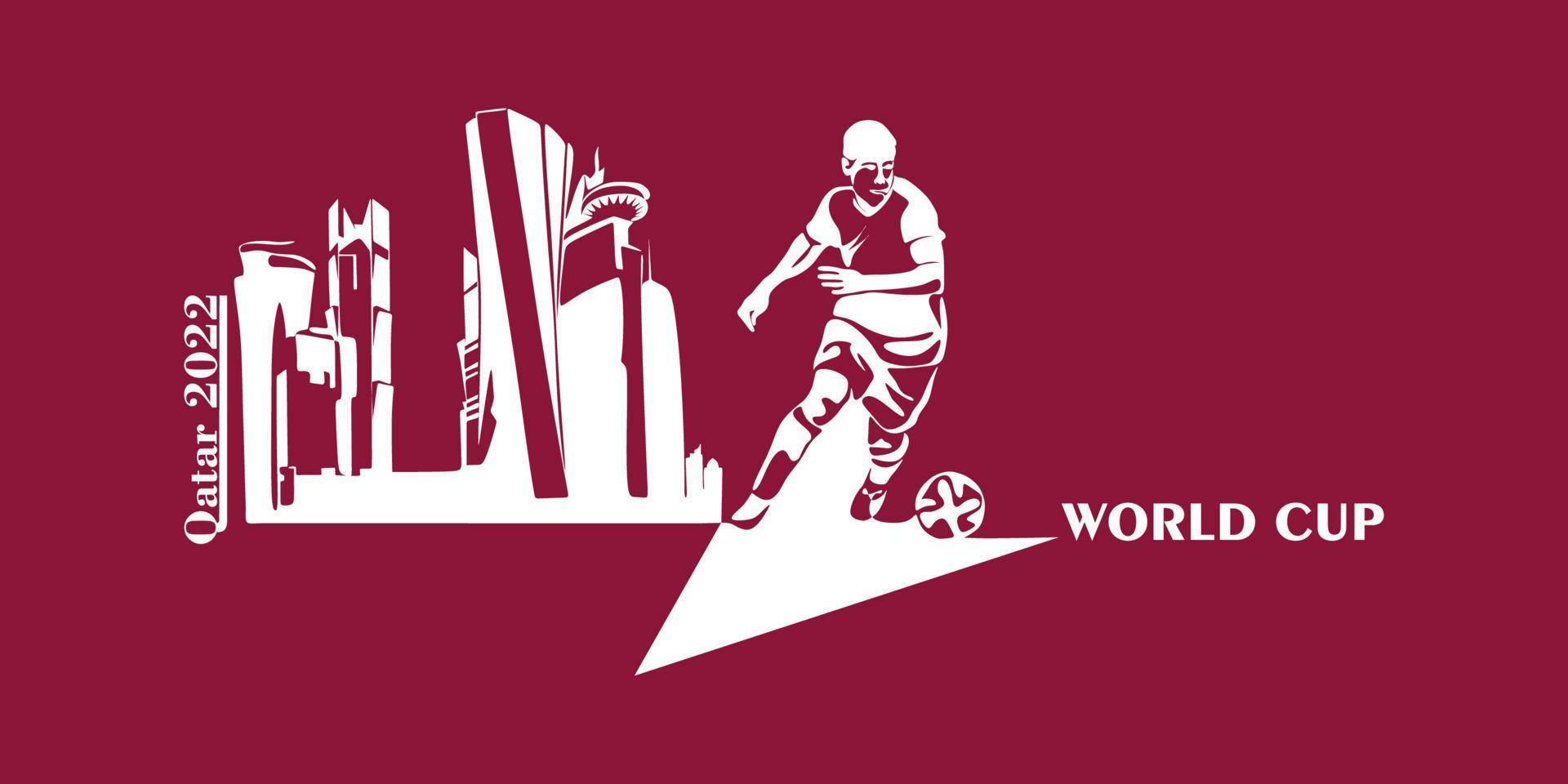 copa del mundo en qatar en 2022 banner. vector estilizado aislado ilustración moderna de la ciudad capital de doha con símbolo, colores y bandera