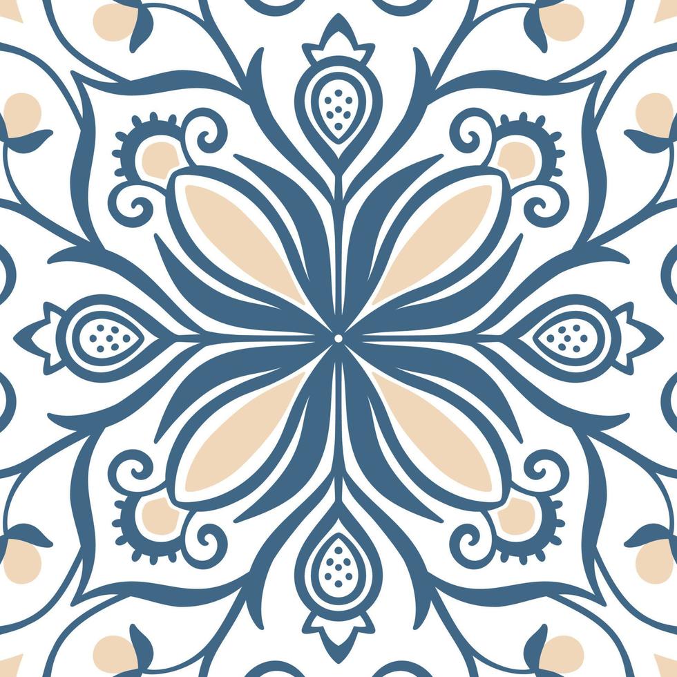 Traditional ornate portuguese tiles azulejos. Vintage pattern for textile design. Geometric mosaic, majolica. vector