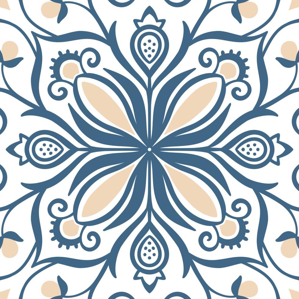 Traditional ornate portuguese tiles azulejos. Vintage pattern for textile design. Geometric mosaic, majolica. vector