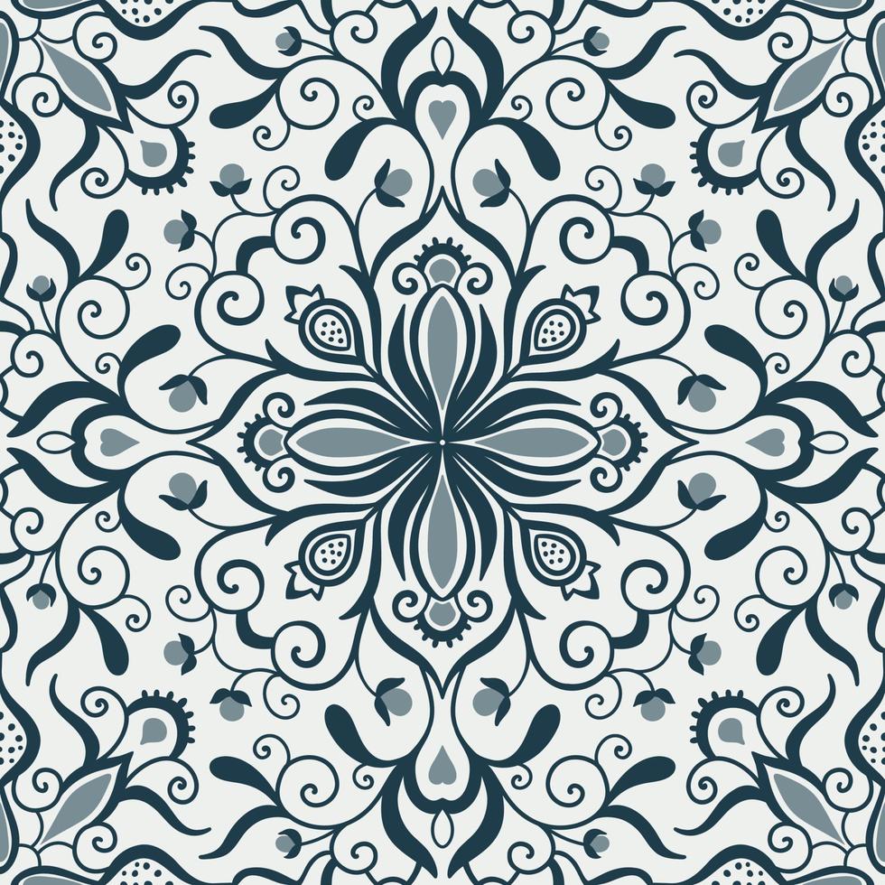 Traditional ornate portuguese tiles azulejos. Vintage pattern for textile design. Geometric mosaic, majolica. vector