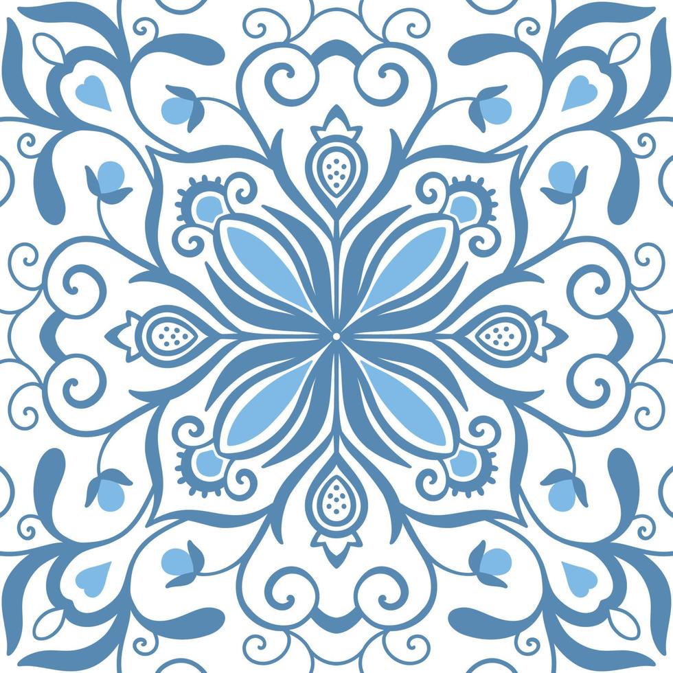 Traditional ornate portuguese tiles azulejos. Vintage pattern for textile design. Geometric mosaic, majolica. vector