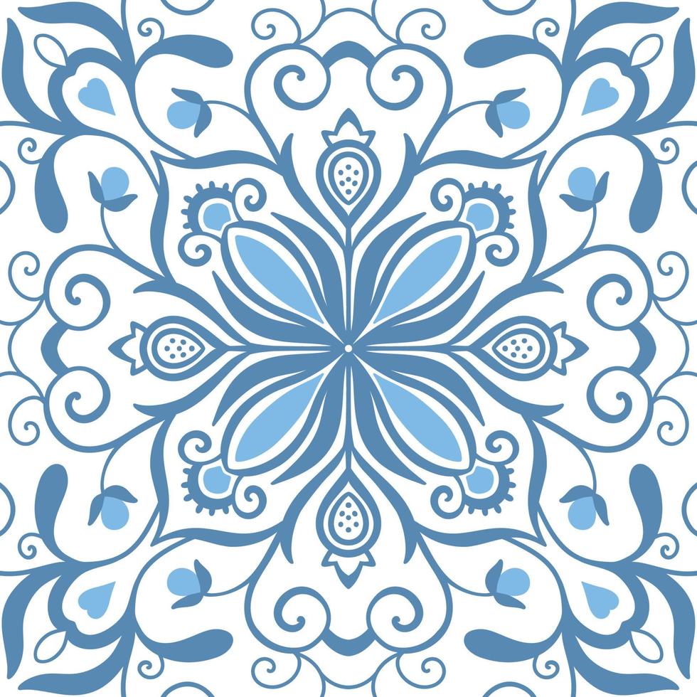 Traditional ornate portuguese tiles azulejos. Vintage pattern for textile design. Geometric mosaic, majolica. vector