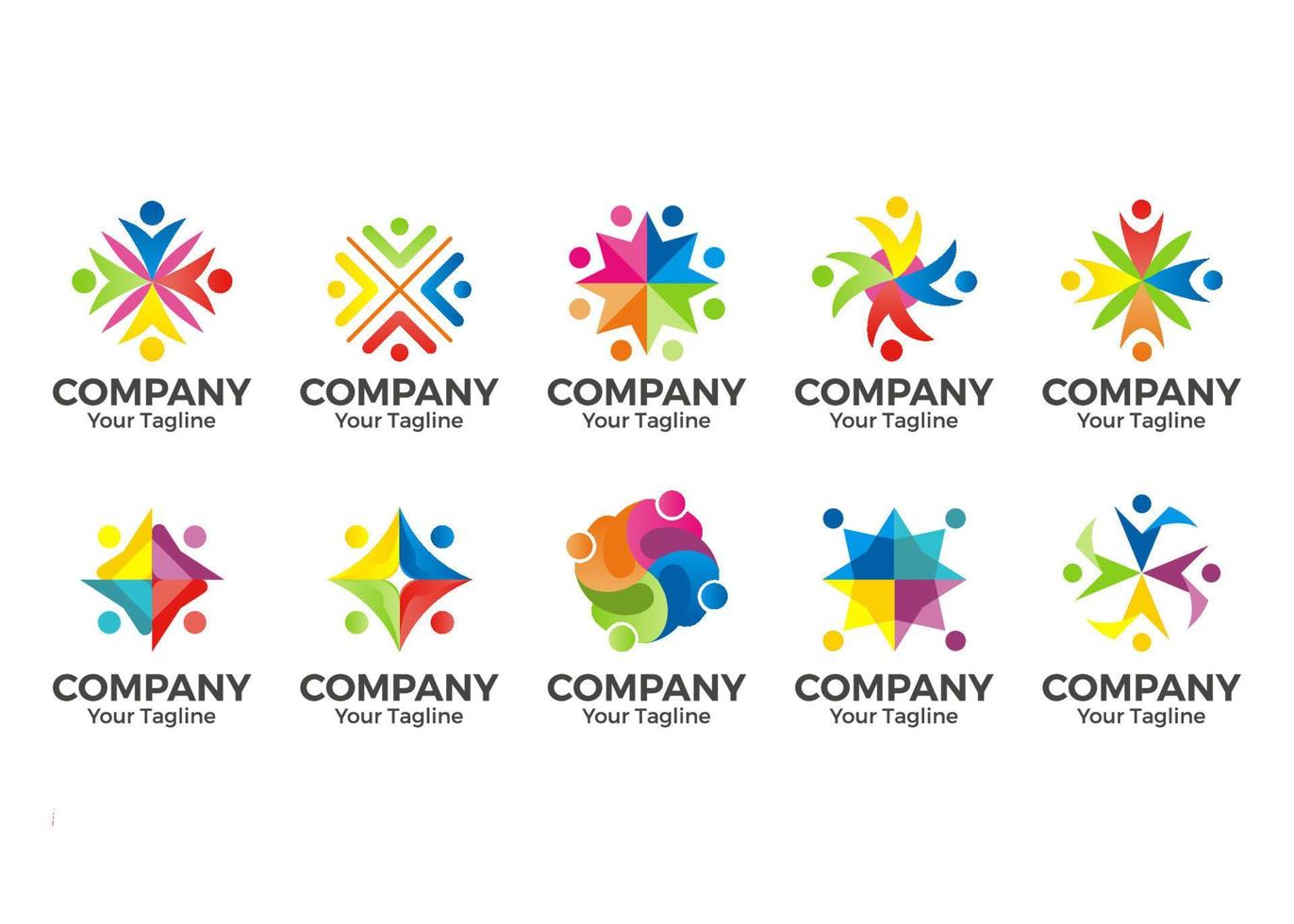 conjunto de logotipo de la comunidad. logotipo de vector de multitud de personas. logotipo de personas abstractas. logotipo de trabajo en equipo. logotipo de la red. ilustración vectorial comunitaria.