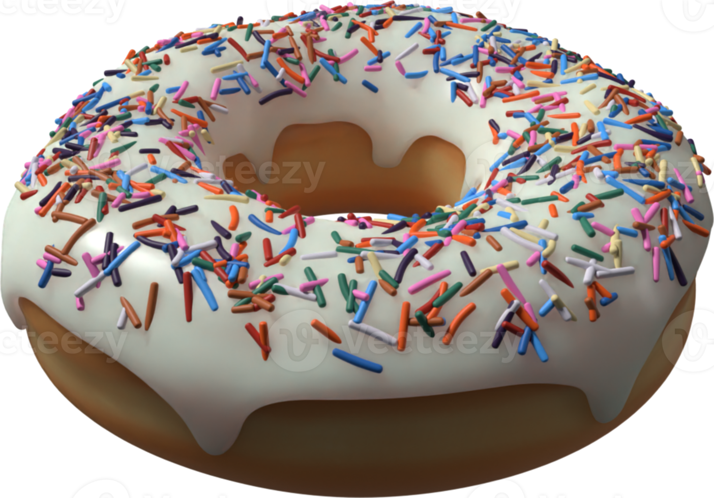 White Donut with Sprinkles 3D Illustration png