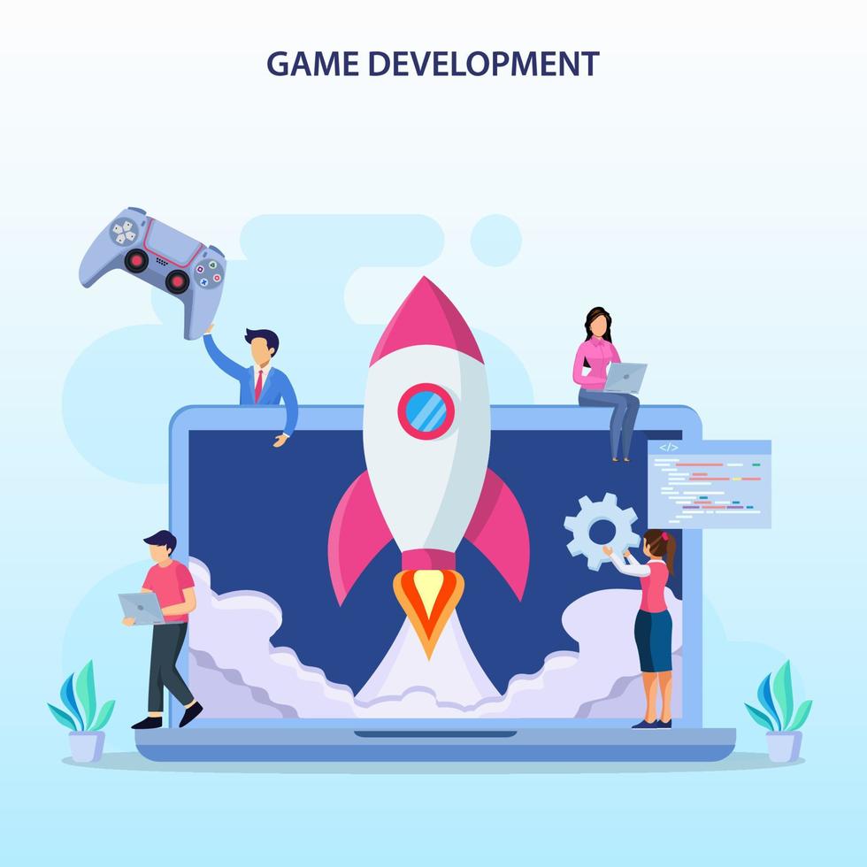 Game development concept. Game design digital technology, programming and codding. vector