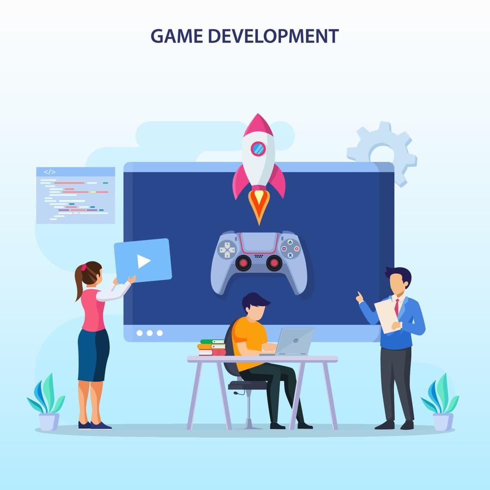 Game development concept. Game design digital technology, programming and codding. vector