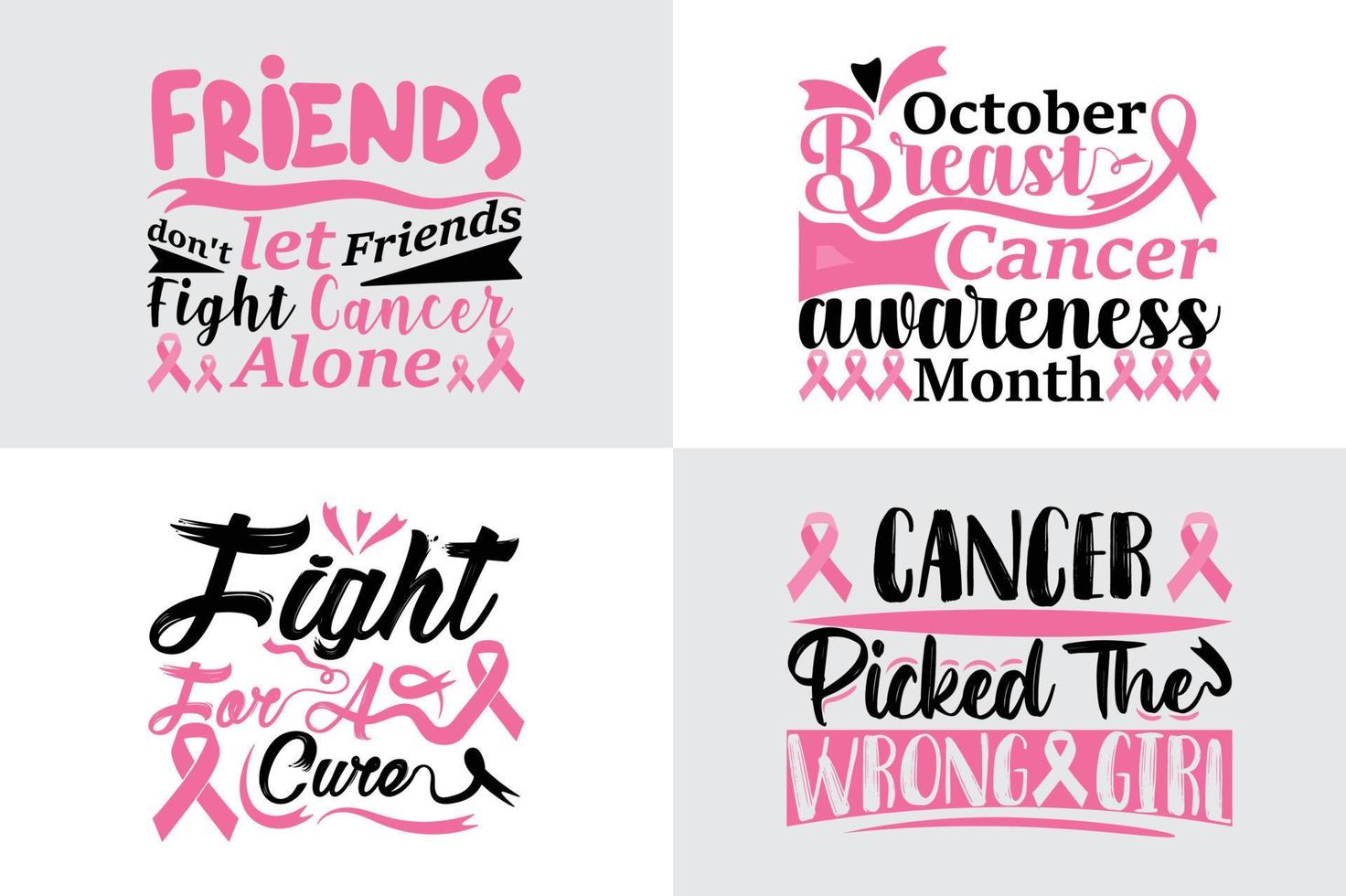 paquete de diseños de citas de cáncer de mama, citas de cáncer de mama de octubre que dicen lo mejor para imprimir camisetas, ropa, tazas, almohadas, afiches, pancartas, aisladas en una cinta rosa de fondo negro. vector