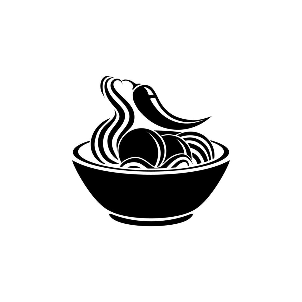 especias bolas de carne en la taza. silueta del tazón de fideos para logotipo o elemento de diseño gráfico. bakso. ilustración vectorial vector