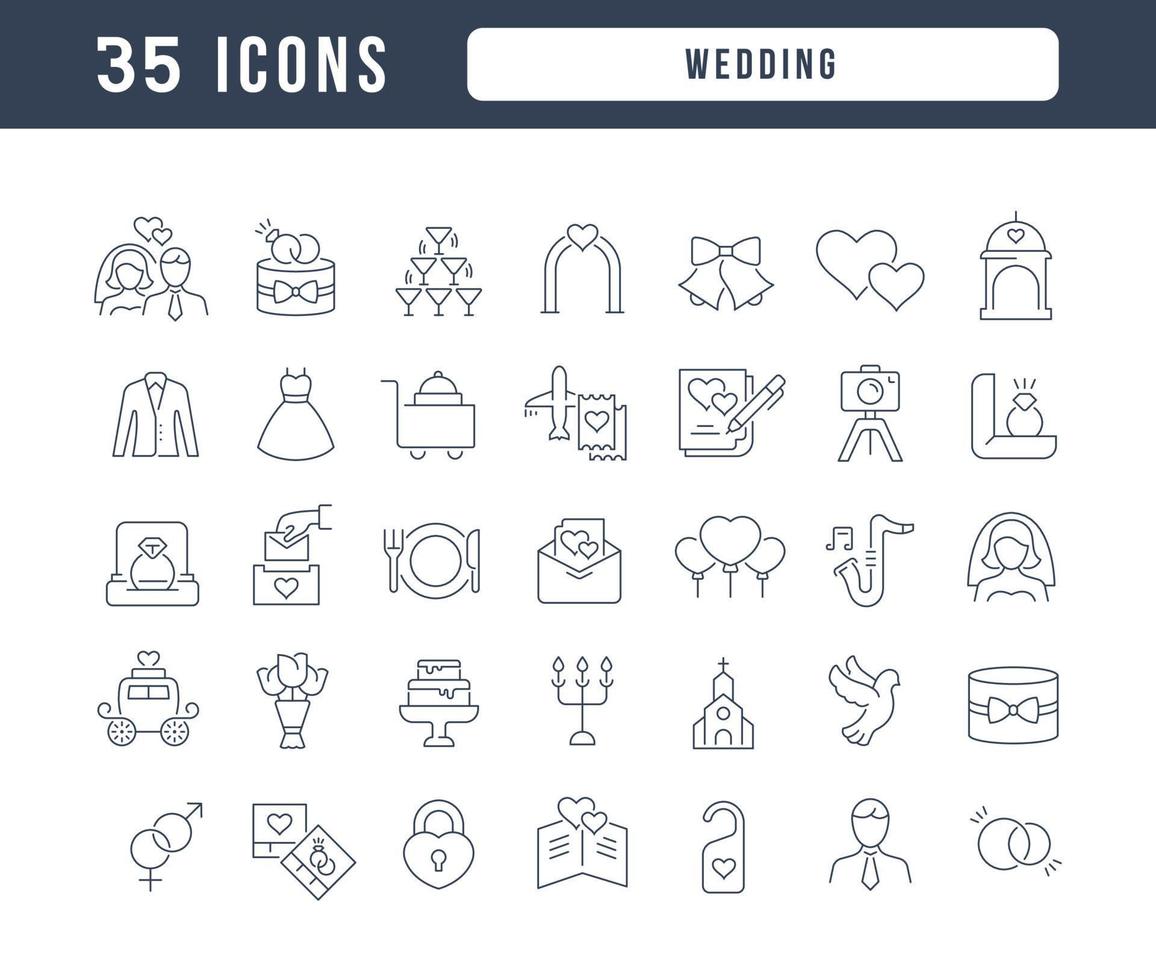 Set of linear icons of Wedding vector