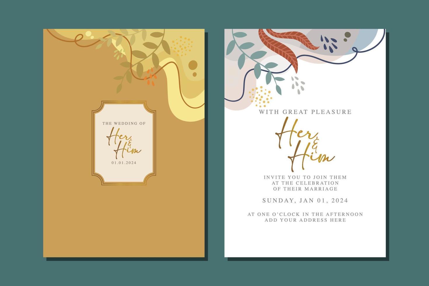 elegante tarjeta de invitación de boda floral en colores escandinavos vector