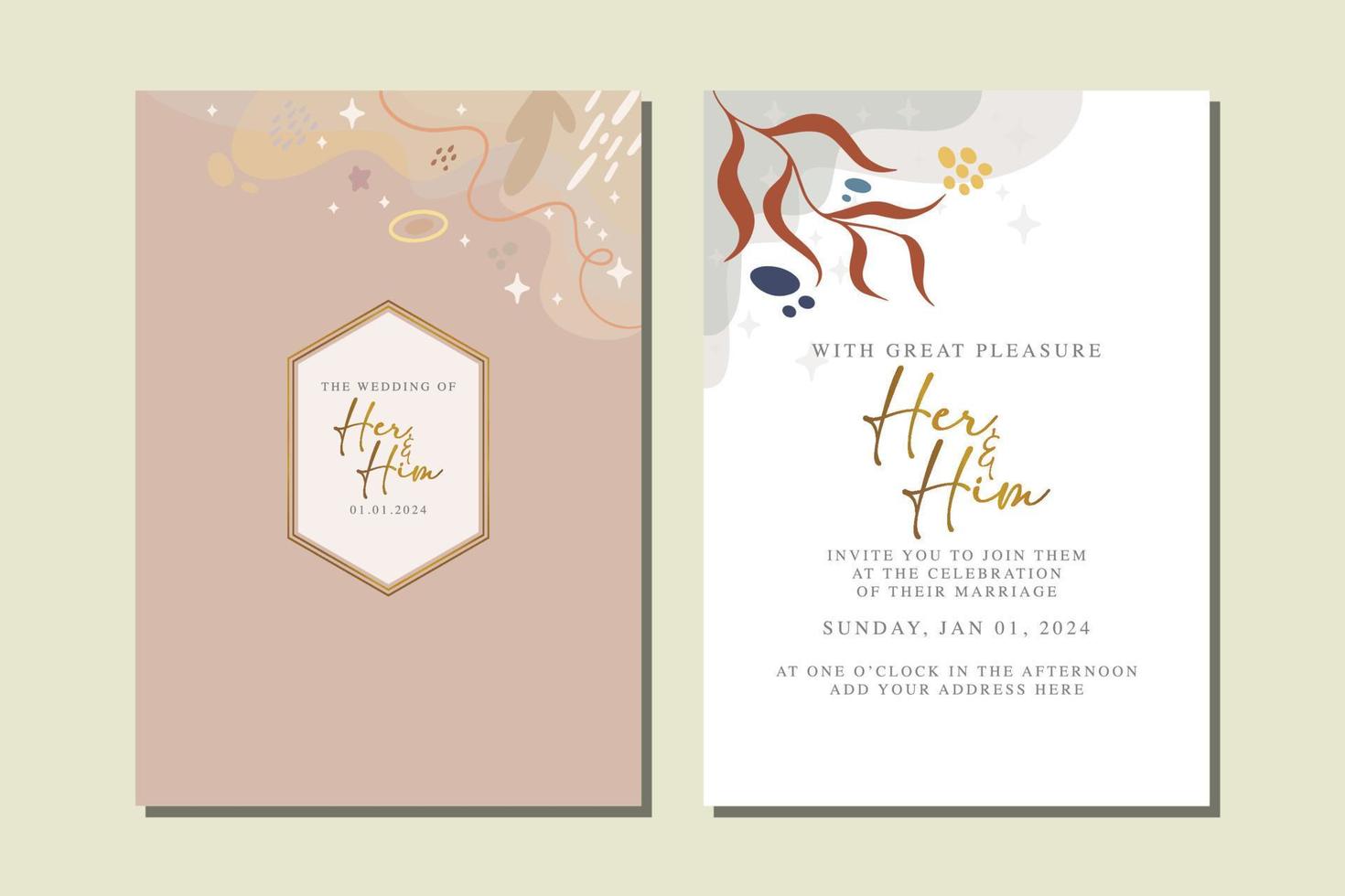 Elegant floral wedding invitation card in scandinavian colors vector