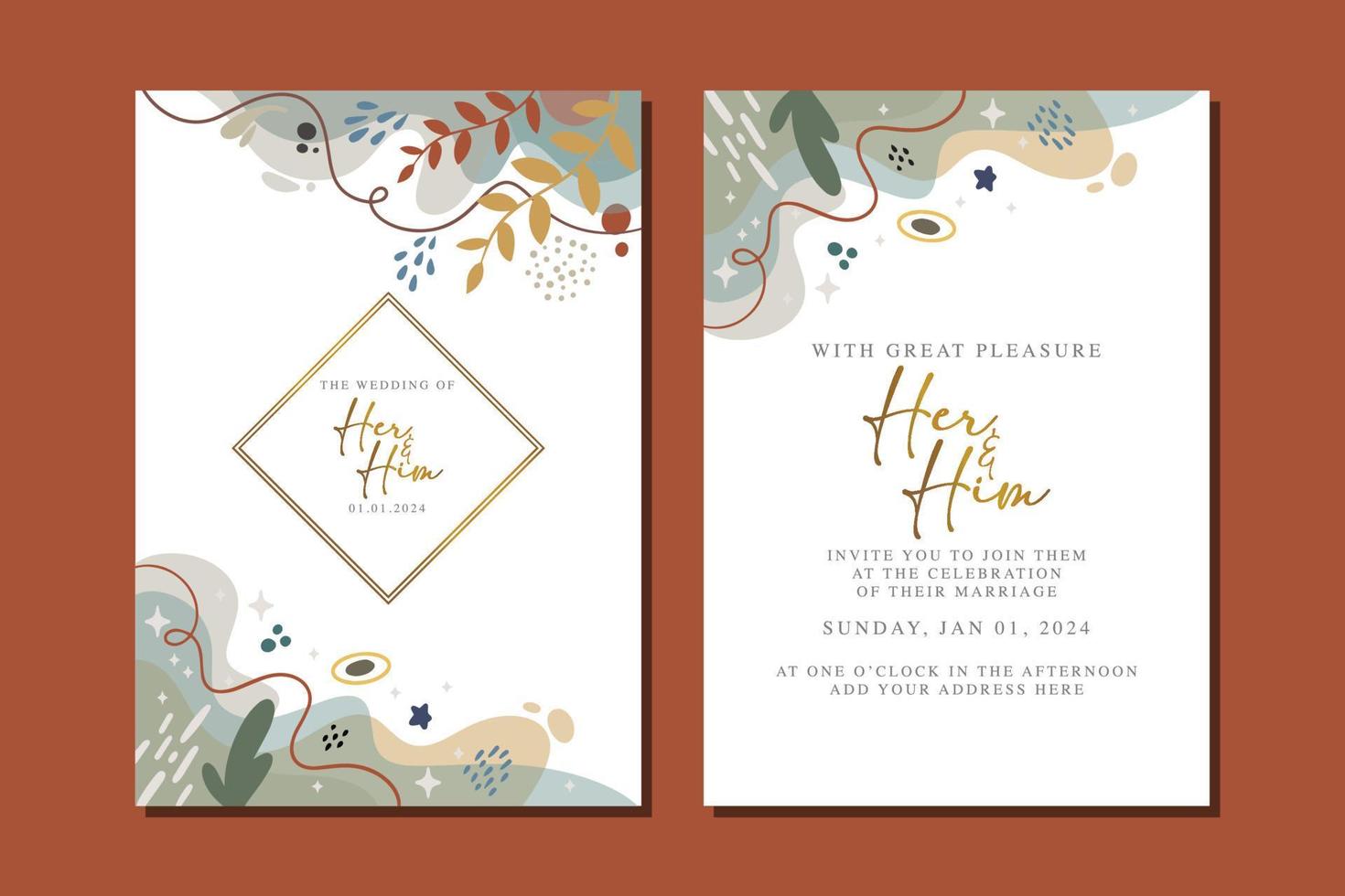 elegante tarjeta de invitación de boda floral en colores escandinavos vector