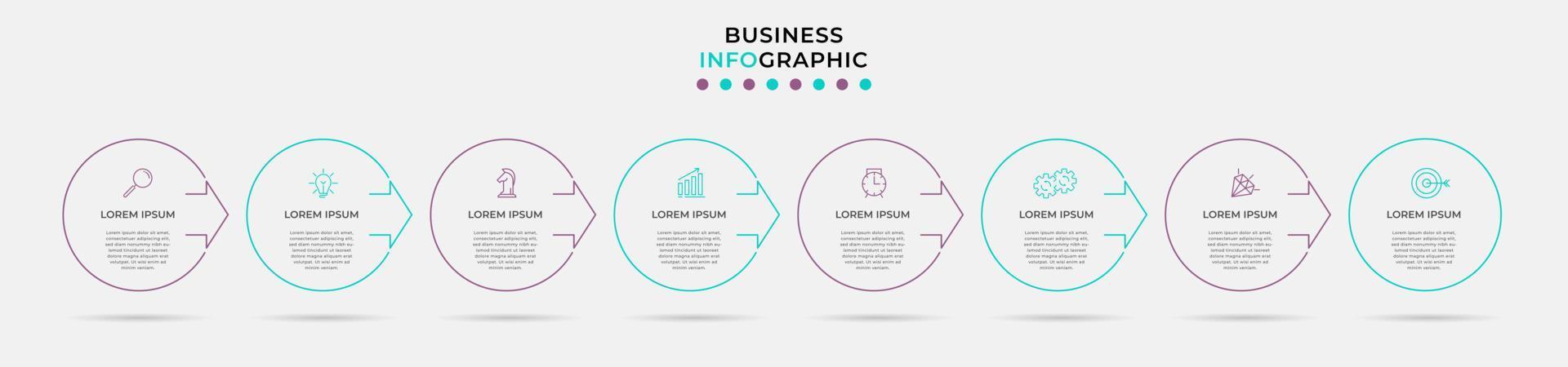 Vector Infographic design business template with icons and 8 options or steps. Can be used for process diagram, presentations, workflow layout, banner, flow chart, info graph