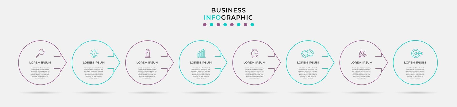 plantilla de negocio de diseño infográfico vectorial con iconos y 8 opciones o pasos. se puede utilizar para diagramas de proceso, presentaciones, diseño de flujo de trabajo, pancarta, diagrama de flujo, gráfico de información vector