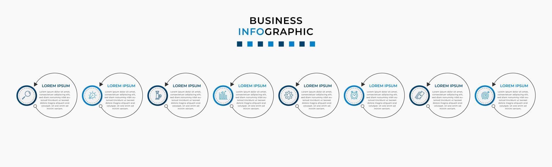 plantilla de negocio de diseño infográfico vectorial con iconos y 8 opciones o pasos. se puede utilizar para diagramas de proceso, presentaciones, diseño de flujo de trabajo, pancarta, diagrama de flujo, gráfico de información vector