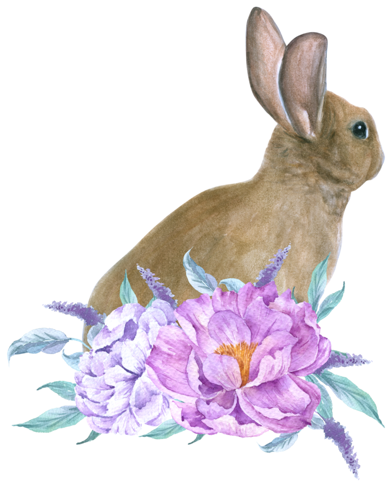 Rabbit Easter animal with flower watercolor png