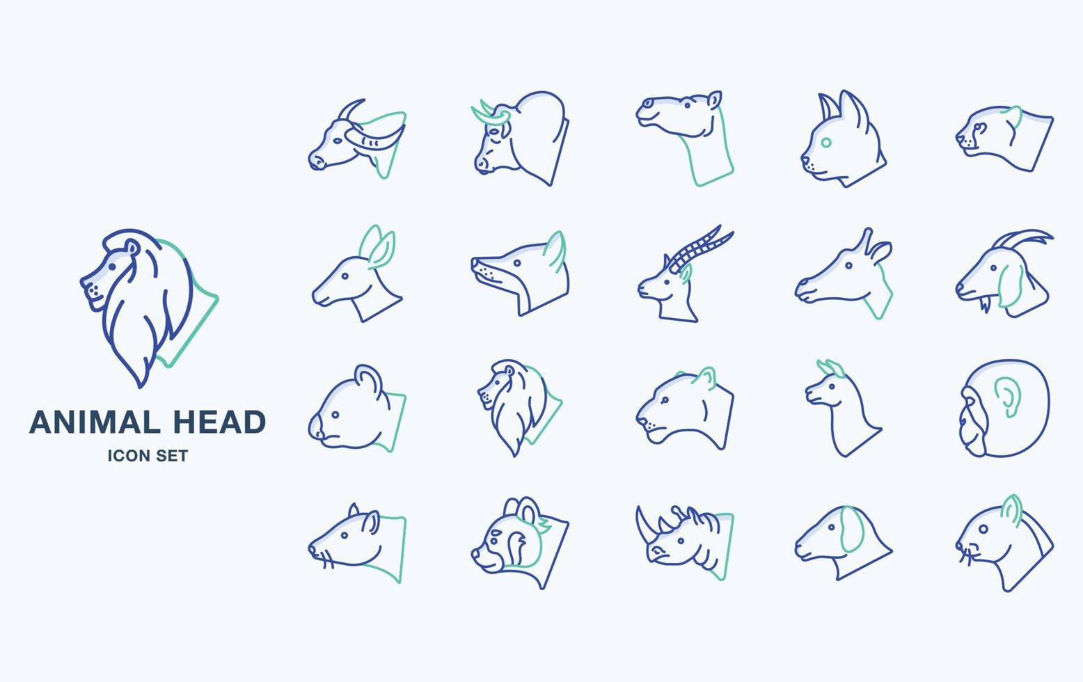 Variety of animal head icon set with side view vector