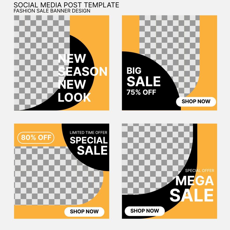 fashion sale social media post template with yellow and black color vector