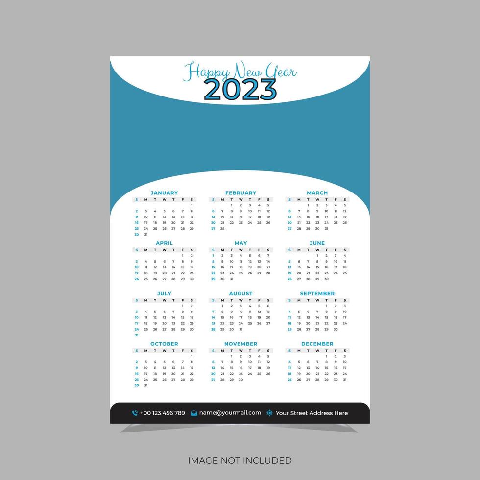 Plantilla de diseño de vector de calendario de pared de una sola página 2023.