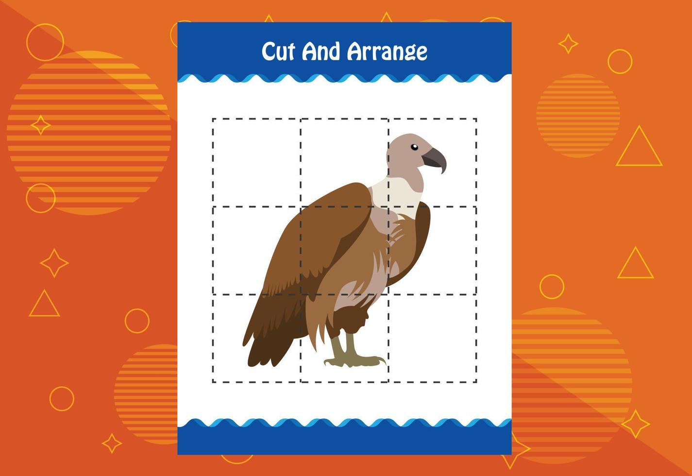 Cut and arrange with a bird worksheet for kids. Educational game for children vector