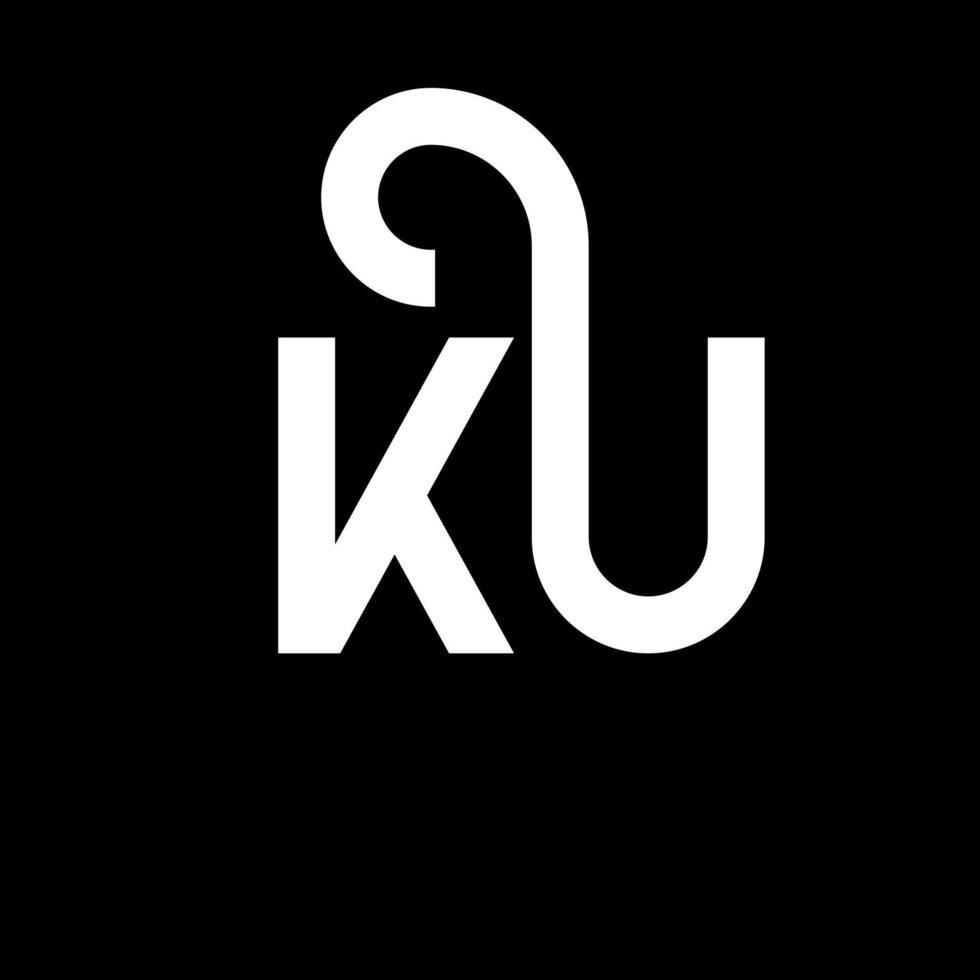 diseño de logotipo de letra ku sobre fondo negro. concepto creativo del logotipo de la letra de las iniciales ku. diseño de letras ku. ku diseño de letras blancas sobre fondo negro. logotipo de ku, ku vector