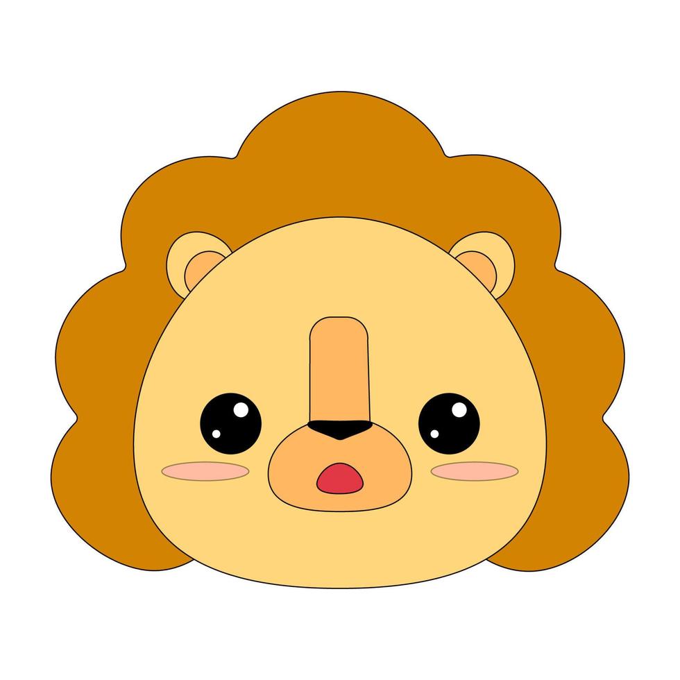 The head of a cartoon animal. Lion's head.  Cute cartoon lion. Educational book with animals for preschool and kindergarten children vector