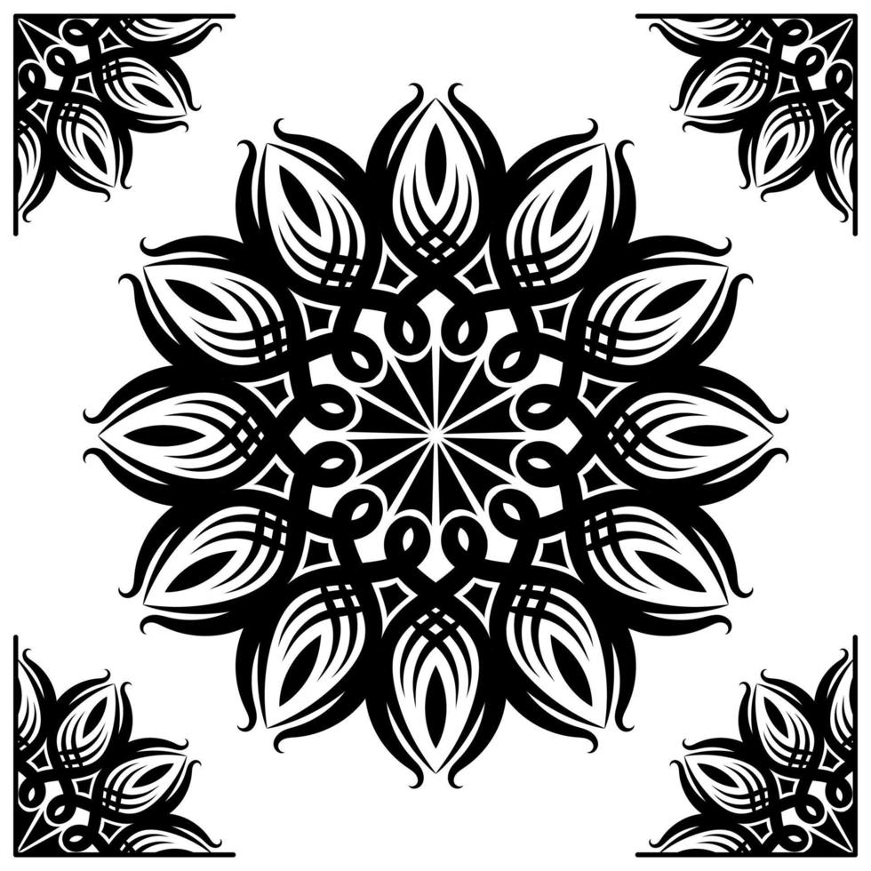 mandala ornament, black and white, round decoration, with classic frame vector
