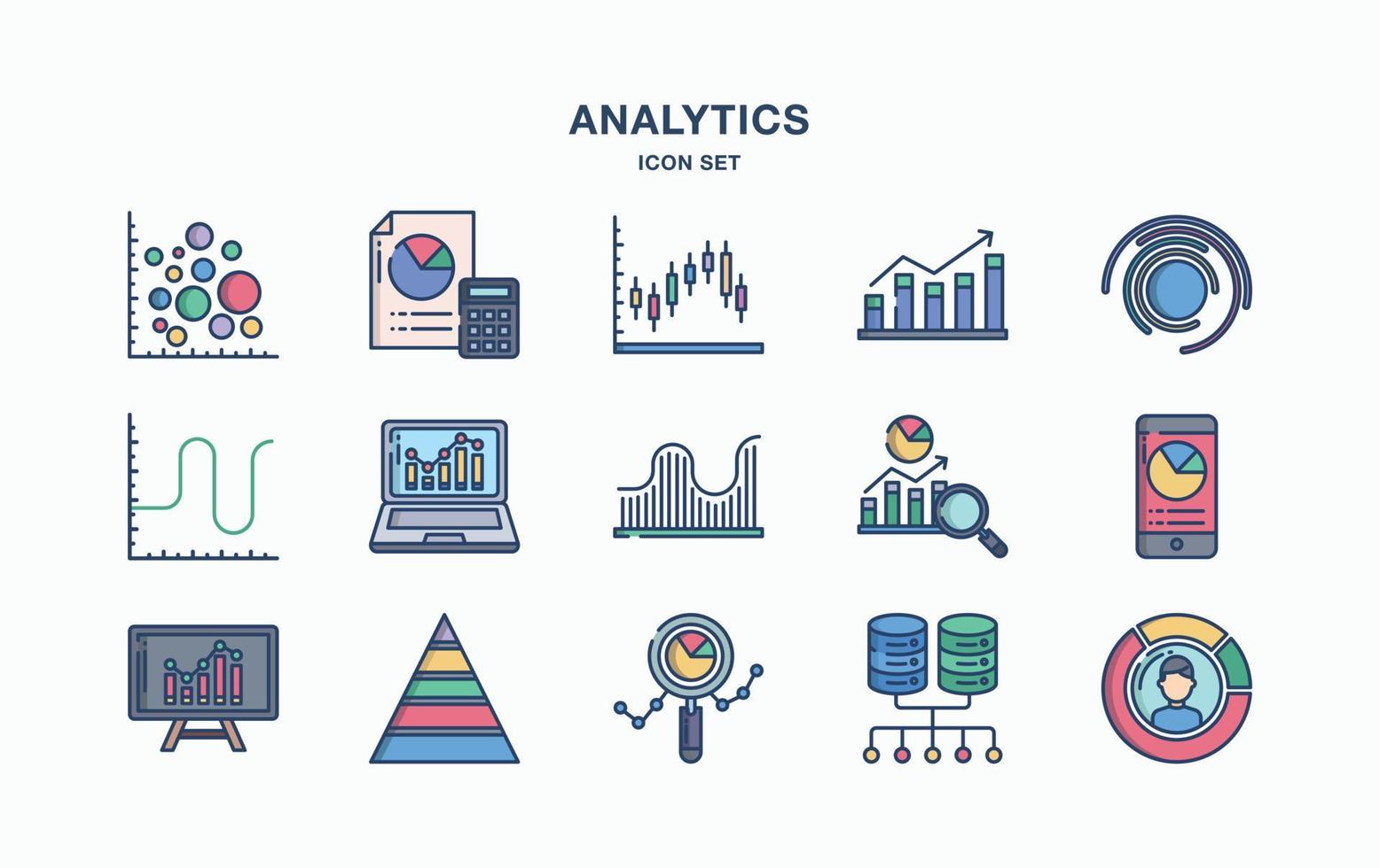 conjunto de iconos de análisis de datos y gráficos vector