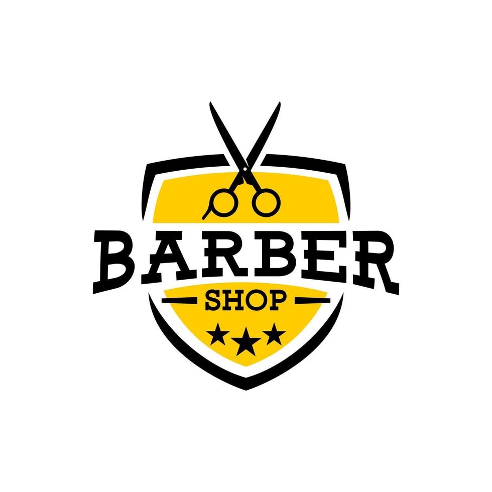 ilustración de unas tijeras y un escudo para el logo de una barbería. vector