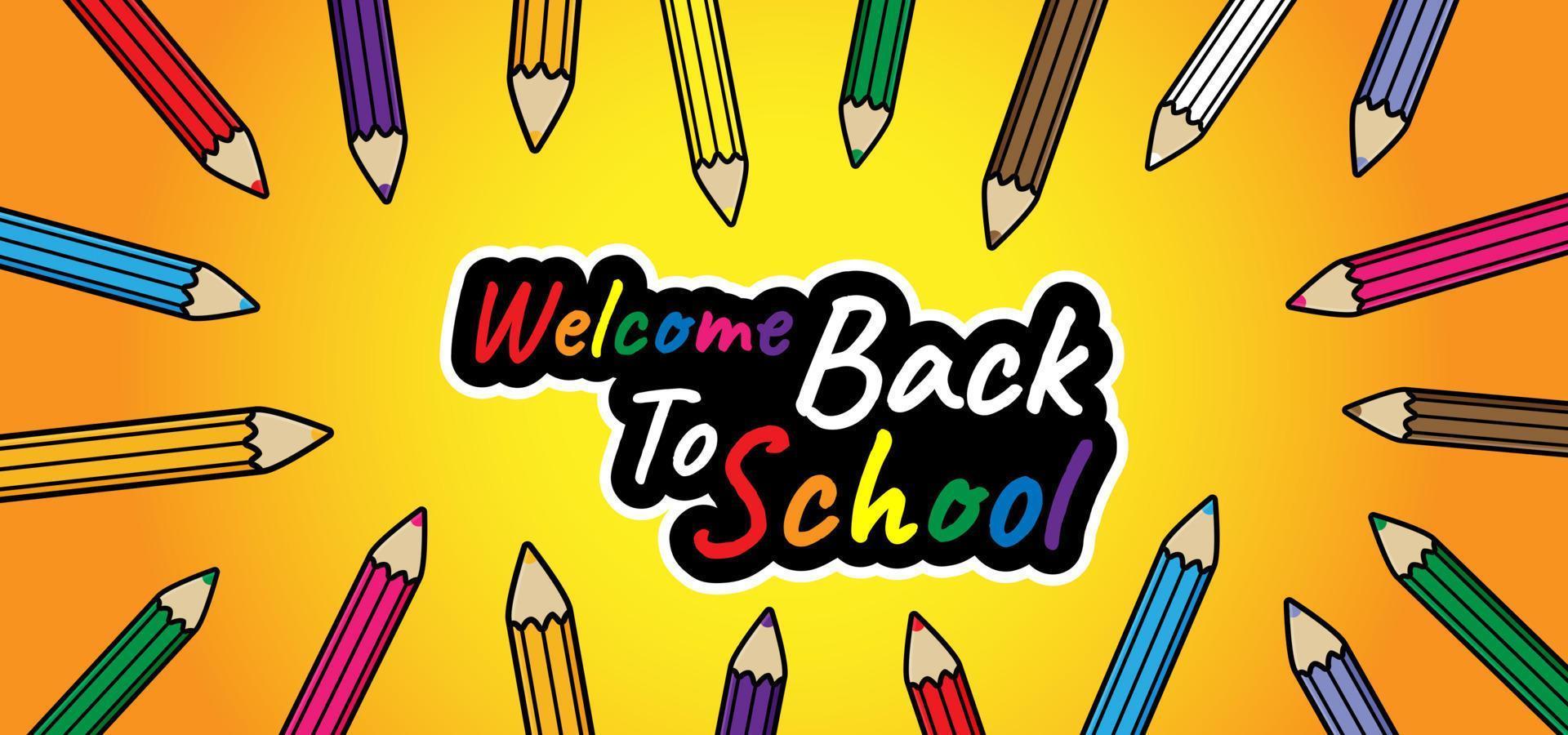 Back to school background with the concept of colorful pencils and unique back to school text. Vector background with yellow orange gradient