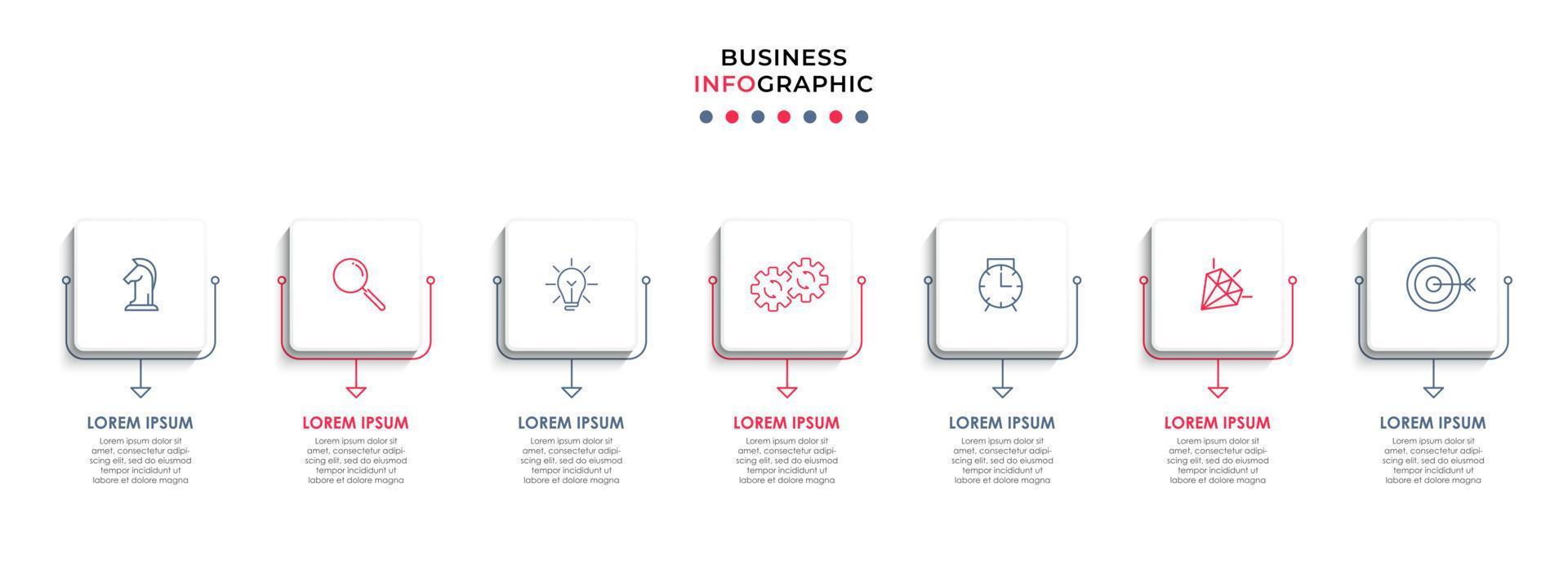 vector de plantilla de diseño infográfico empresarial con iconos y 7 opciones o pasos. se puede utilizar para diagramas de proceso, presentaciones, diseño de flujo de trabajo, pancarta, diagrama de flujo, gráfico de información