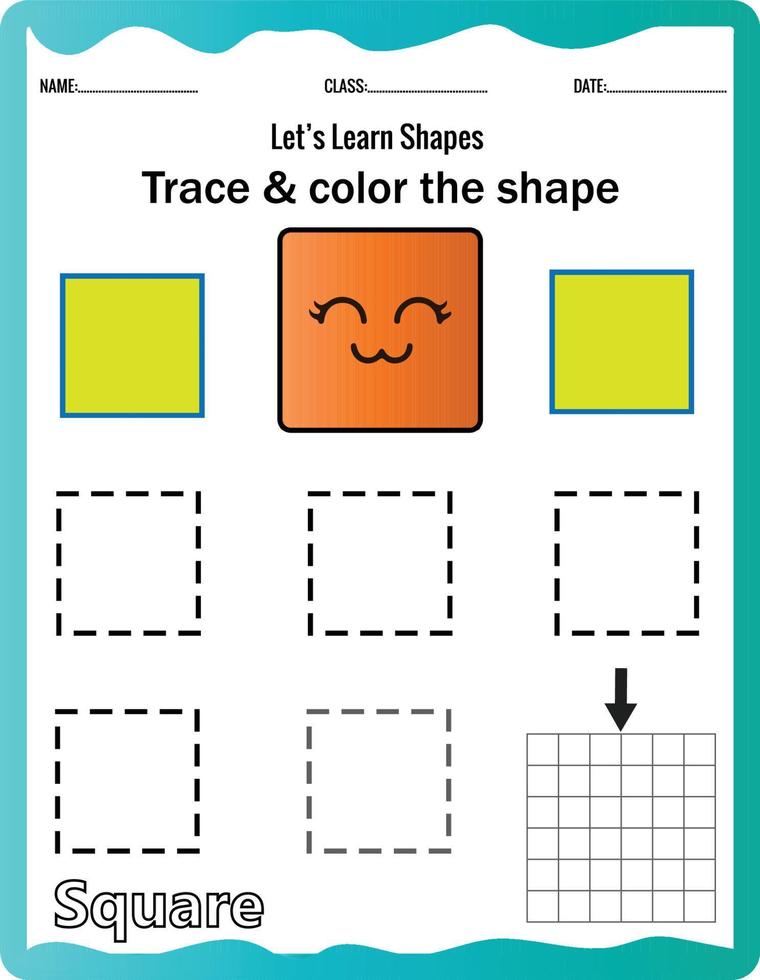Learn shapes,Preschool or kindergarten worksheet for practicing motor skills. Tracing dashed lines.Educational printable math. vector