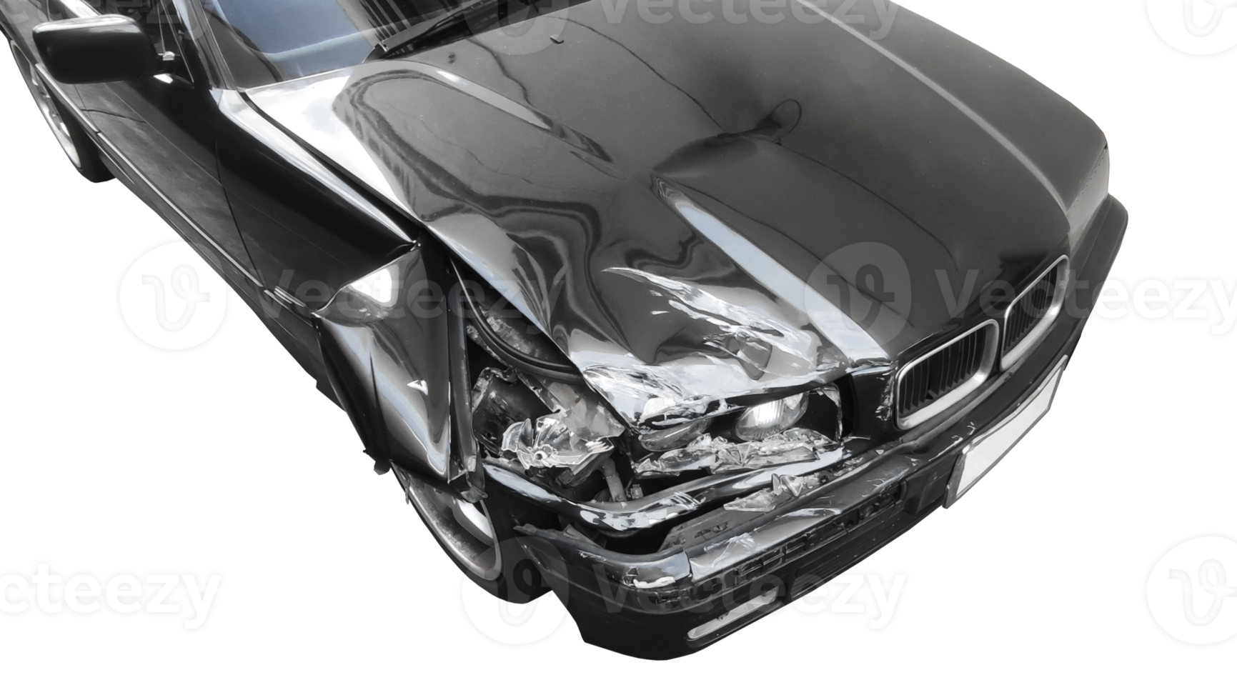 Car crash accident isolated on transparent background. Broken headlight. png