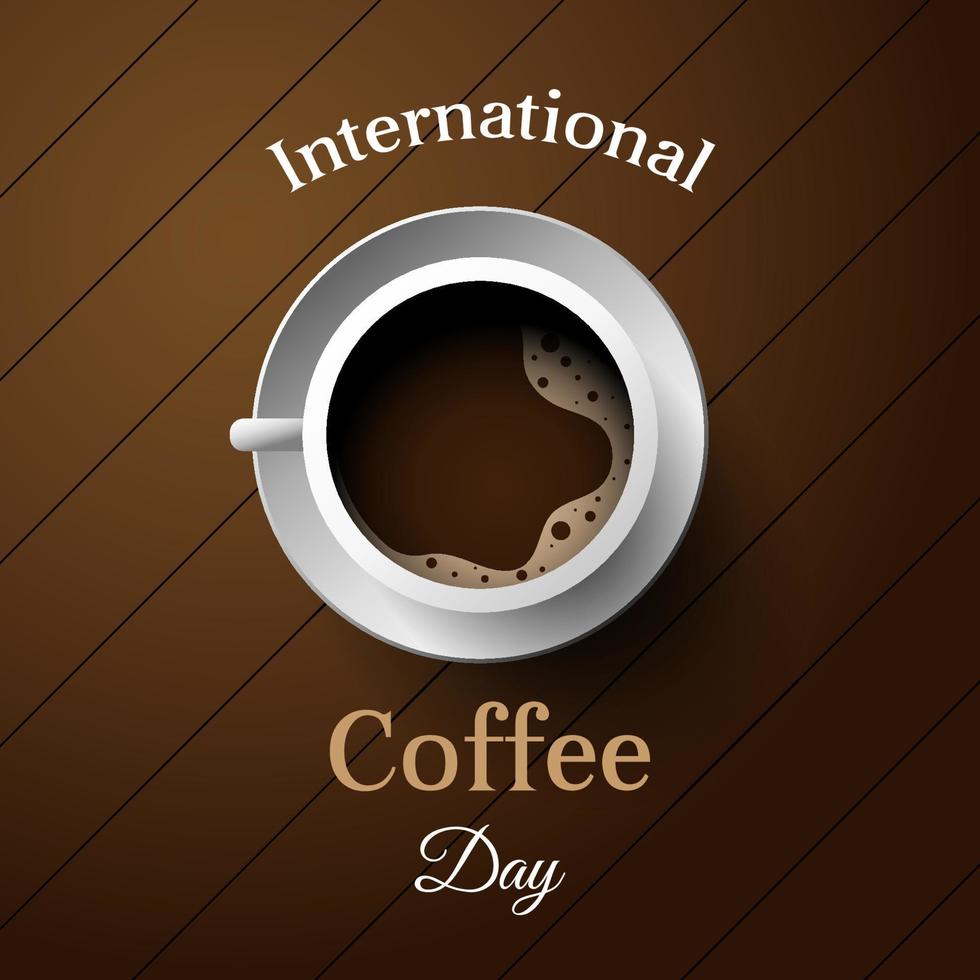 diseño de banner del día internacional del café con fondo de madera. ilustración vectorial vector