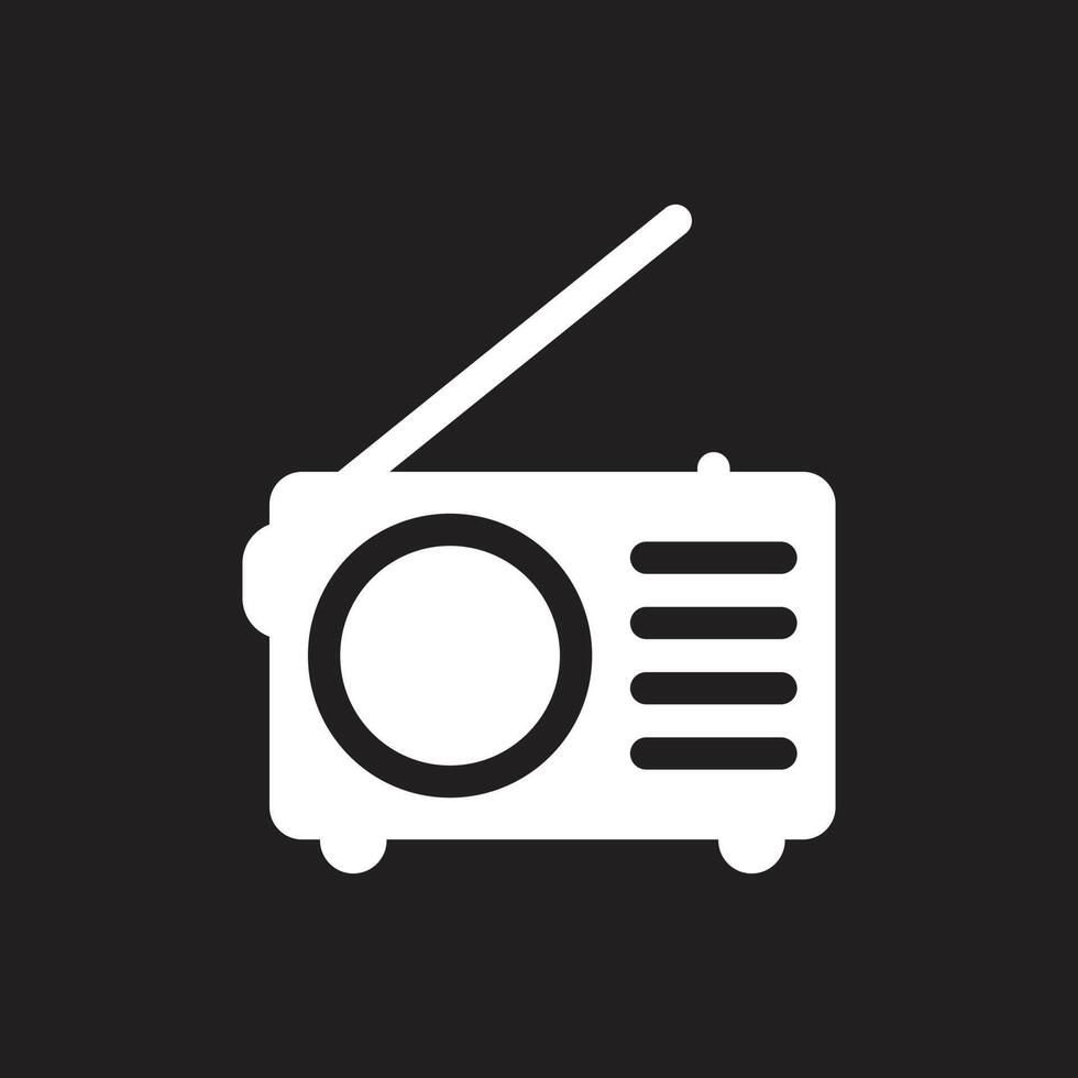 eps10 white vector radio solid icon isolated on black background. FM radio symbol in a simple flat trendy modern style for your website design, logo, pictogram, and mobile application