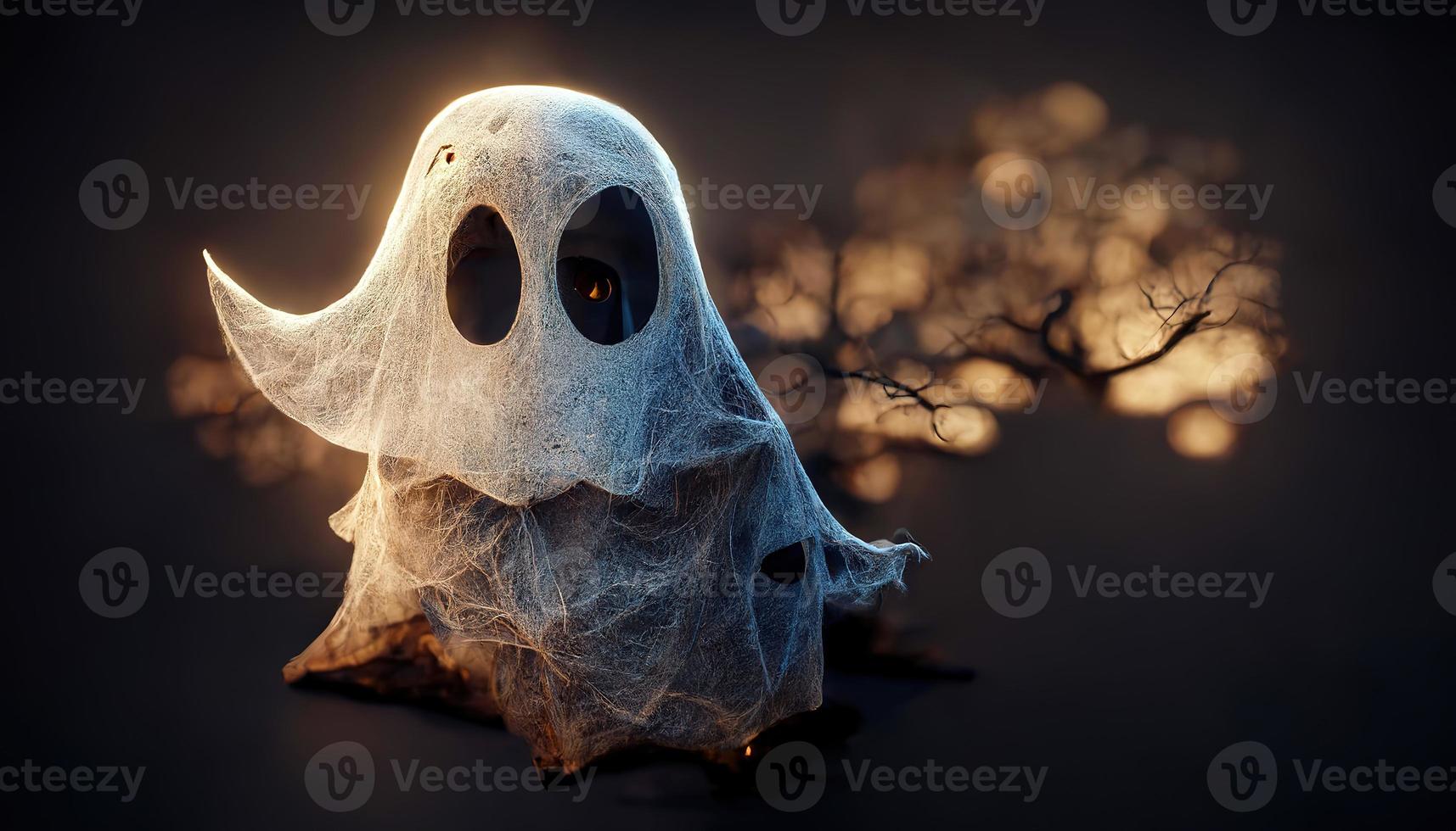 3D rendering ghost in ray of moonlight. photo