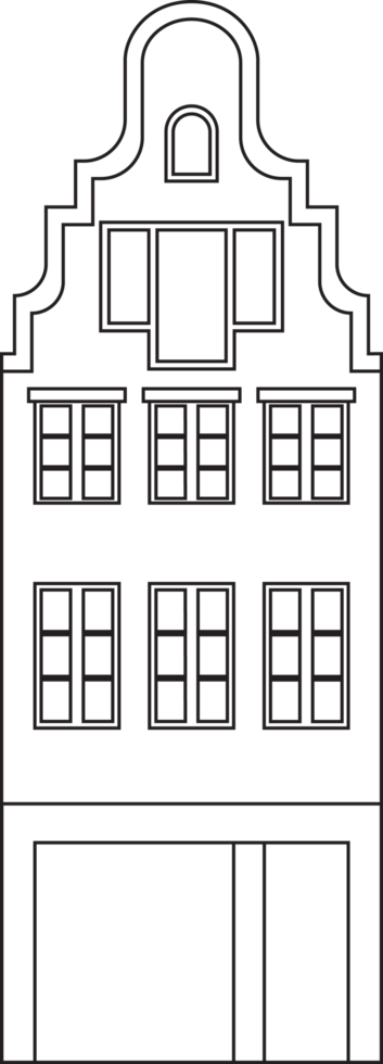 dessin de contour vue d'élévation avant d'une maison en rangée classique. png