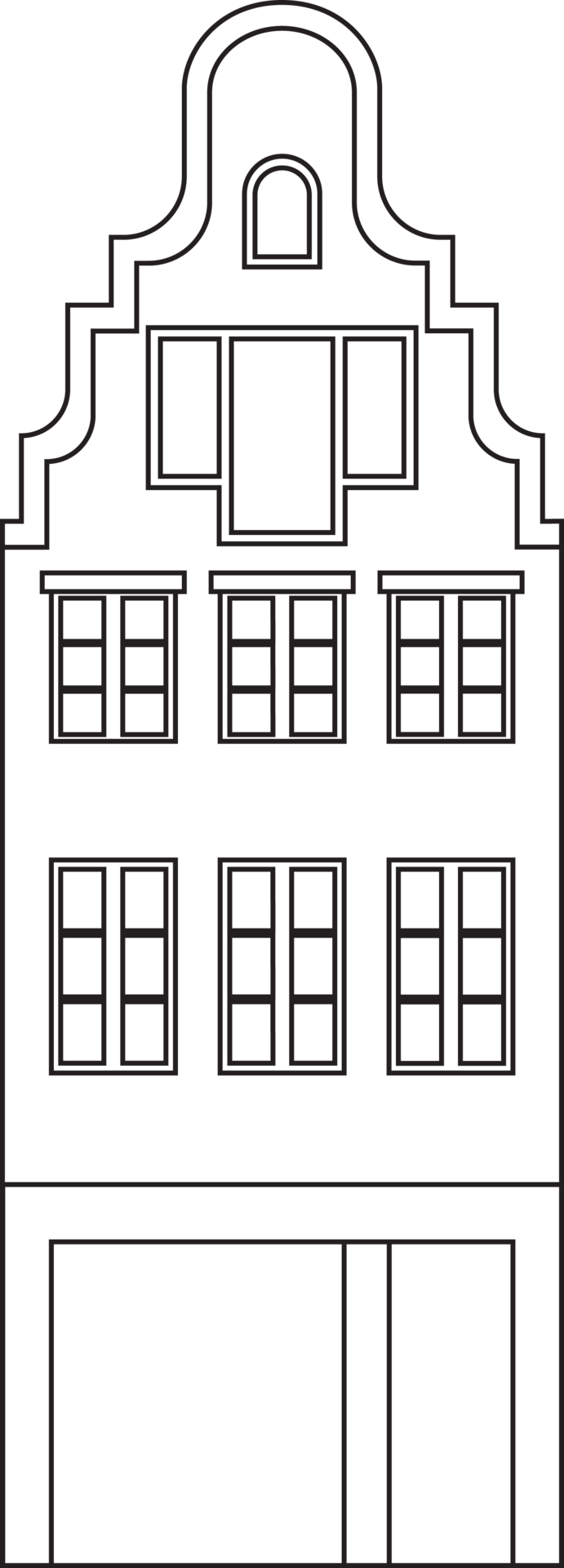 Outline drawing classic row house front elevation view. 12002829 PNG