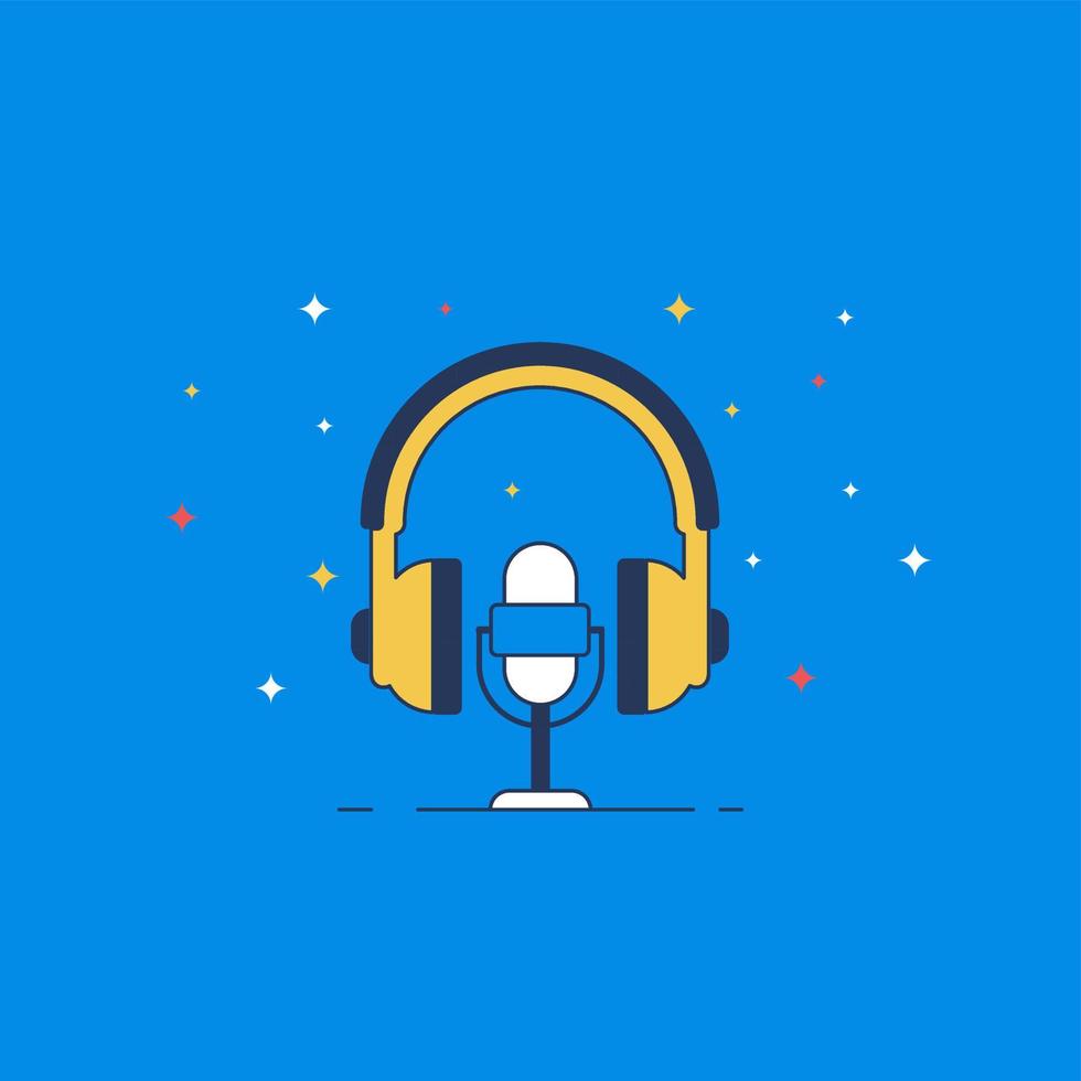 Podcast radio icon illustration, Studio table microphone with broadcast text on air. vector