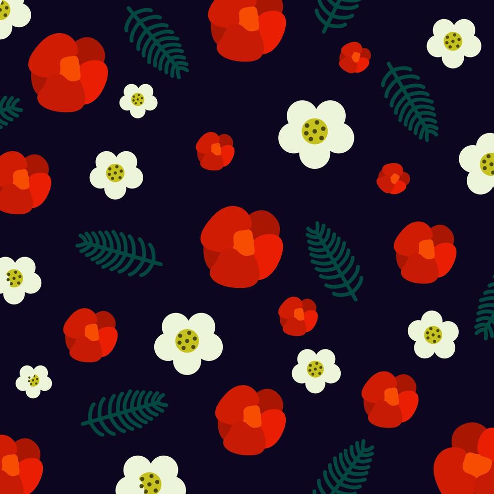 Floral repeat white and red flowers pattern. Suitable for textile,fabric, wallpaper, wraping, and clothing vector