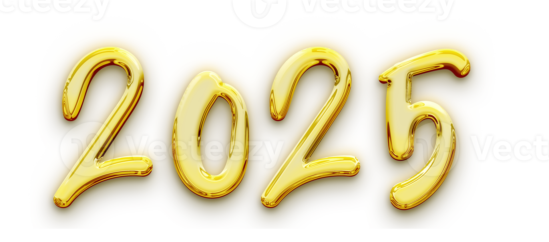 Golden volumetric 3D Text of the inscription 2025 isolated cut out png