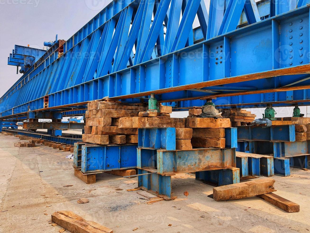 This is the steel structure of a launcher gantry that will be used for erection precast concrete I Girder. photo