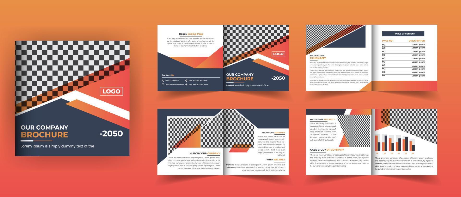 8 Pages square bifold brochure design vector