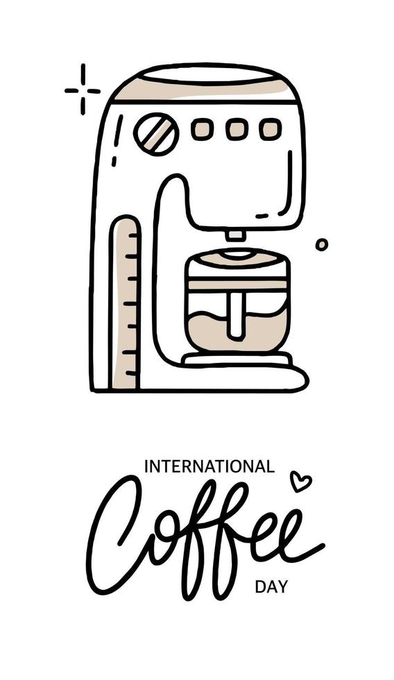 International Coffee Day in black and beige Vector illustration in hand drawn style